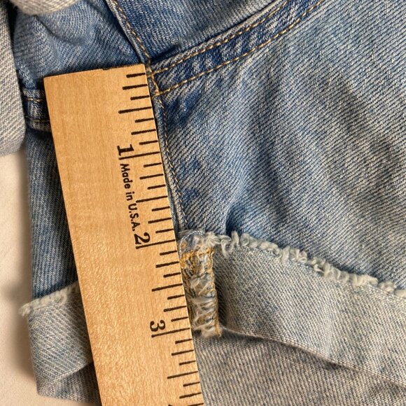 & Denim Overall Shorts Women's 10 Distressed Light Wash Denim Casual Y2K Comfy - Picture 7 of 15